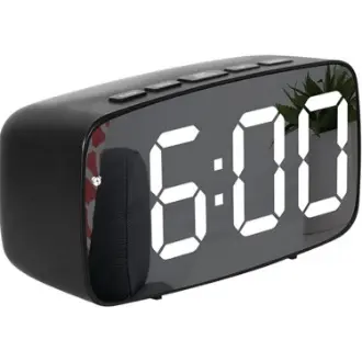 Reloj despertador digital LED con espejo, temperatura, fecha, calendario, función de repetición y brillo ajustable (negro) - 1