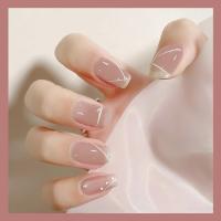 24PCS Uñas Postizas De Té Negro Húmedo Con Hielo Para Hombre Líneas Sencillas DIY Arte De Uñas Material De Resina - details 2