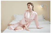 Pijamas de satén para el hogar para mujer, primavera y verano, mangas de nueve cuartos de lujo ligero, camisón largo y fresco, albornoz, ropa de estar, vestido sexy, buen sueño - details 10
