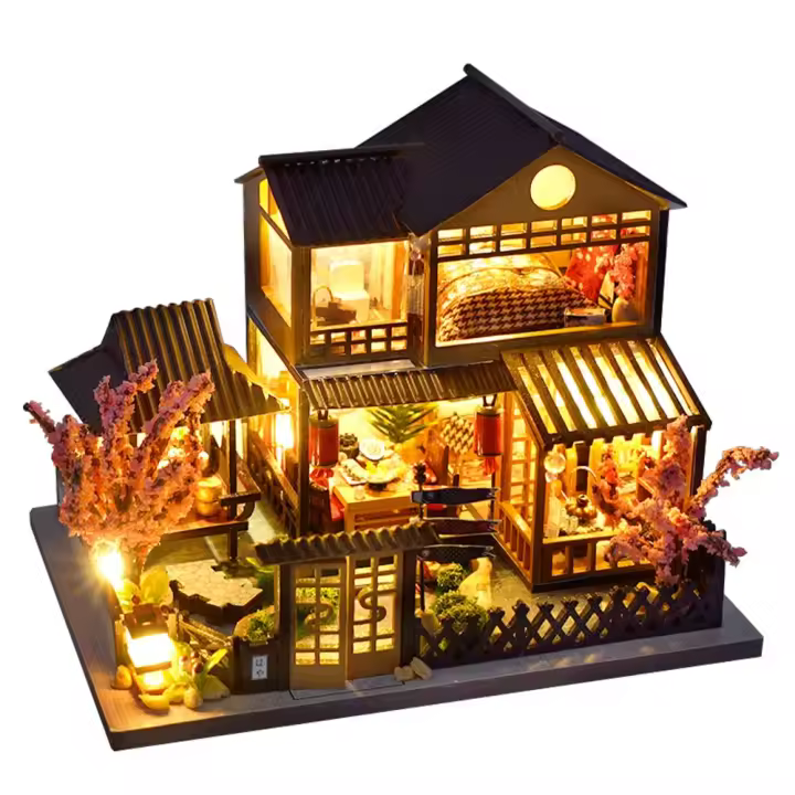 Kit de bricolaje de casa de muñecas de madera en miniatura con muebles, casa japonesa con jardín - 1