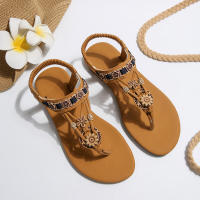 Sandalias informales transpirables planas para mujer, versátiles, a la moda, con cuentas, estilo étnico, de talla grande, novedad de verano - details 10