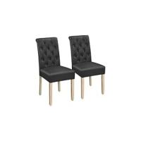 Juego de 2 sillas de comedor con respaldo alto, patas de madera maciza, asiento acolchado de lino, color negro - details 7