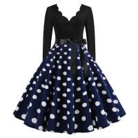 Women plaid print long sleeve vintage a line party dress v neck - details 61