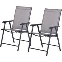 Conjunto de 2 Sillas Plegables para Exterior con Reposabrazos Sillas para Balcón Jardín Terraza Metal Texteline Carga 110kg 58x64x94 cm Gris - details 0