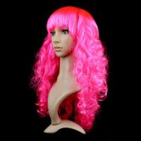 Espectáculo de escenario divertido carnaval peluca larga vestir rosa Cosplay fiesta pelo rizado negro transpirable señora peluca de color fiesta de cumpleaños - details 9