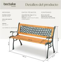 Banco de Jardín Exterior, Madera Lacada y Hierro Fundido, Diseño Elegante, Resistente y Estable, Patio y Terraza - Floral - details 18