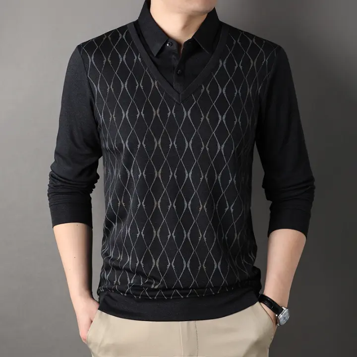 Camisetas Casuales con Estampado a Cuadros para Hombres CASUMANL Moda Otoño 2024 Cuello Rebajado - 1