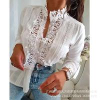 Mandylandy-Camisa Ence Blanca para Mujer, Manga Larga Informal con Costuras Florales, Top Elegante de Color sólido, Camisas de Verano - details 3
