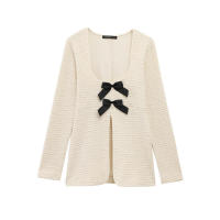 Conjunto francés de dos piezas para mujer, estilo europeo, top texturizado con cuello en U, pantalones acampanados - details 2