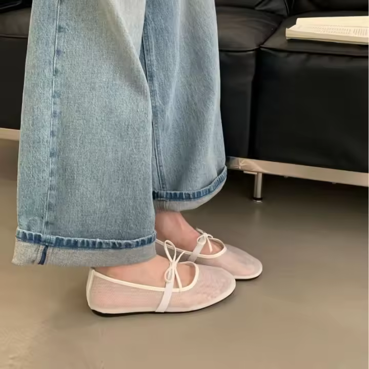 Zapatos de malla transpirable suave y dulce zapatos planos individuales nuevos zapatos de abuela con lazo zapatos de mujer - 1