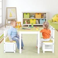 2 Sillas para Niños con Banco, Conjunto de Muebles con Banco de Almacenaje, Muebles Infantiles de 4 Piezas para Niños de 3 a 7 Años (Natural) - details 1