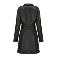Gabardina cortavientos de piel sintética para mujer, chaquetas con cinturón, abrigo largo medio - details 38