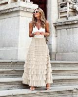 Falda Larga De Encaje Multifaceta HOUZHOU Para Mujer Cintura Alta Estilo Bohemio Vestimenta Femenina De Primavera Y Verano Falda De Tule - details 5