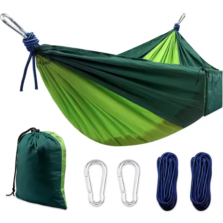 Hamaca Doble para Acampar, Hamaca de 270x140 cm, nailon Ligero, paracaidas portátil, Adecuado para viajes de Mochila Azul Playa - 1