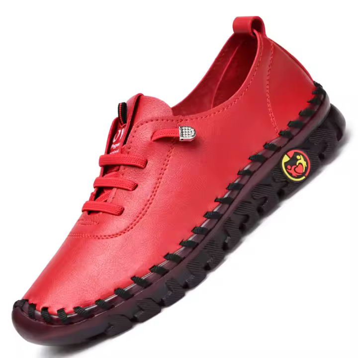 Zapatos de marca antideslizantes para mujer, zapatillas de cuero suave, mocasines cómodos sin cordones, zapatos para mamá con hilo de coser a mano - 1