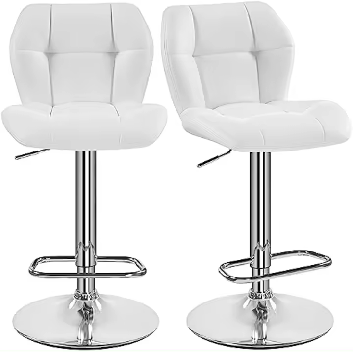 Juego de 2 taburetes de bar, taburetes de altura ajustable de 89-111 cm, taburetes industriales de metal, silla de cocina, taburete alto para cocina, bar, comedor, blanco. - 1
