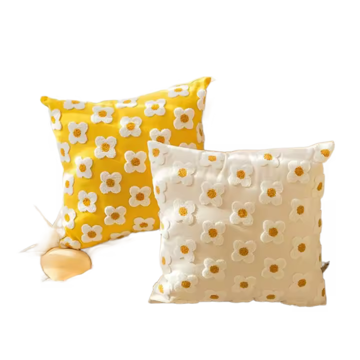 Funda de almohada con diseño de flores y bordado de sofá, funda de cojín cuadrada de algodón, funda de almohada suave con estilo para cama - 1
