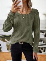 Suéter de Manga Larga para Mujer Jersey Informal a Rayas Verticales, Holgado, Color Sólido, Cuello Redondo, Moda de Otoño 2025 - details 20