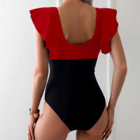 New Clashing One-piece Swimming Costume Small Fly Sleeve Bikini Women Quick Dry Sports Deep V Cross Hollow One-piece Swimsuit - details 38