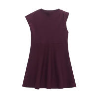 High Street Women Burgund Skater Knit Mini Dresses Round Neck Asymmetric Sleeve With Pleats A-line Dress Spring 2025 Vestidos - details 0