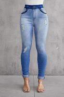 Pantalones vaqueros elásticos de cintura alta para mujer, jeans ajustados degradados, pantalones de pies pequeños - details 6