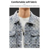 Chaqueta vaquera holgada informal de estilo americano para parejas, prendas de vestir exteriores con diseño de estampado Vintage a juego, colección de moda de otoño para hombres - details 1