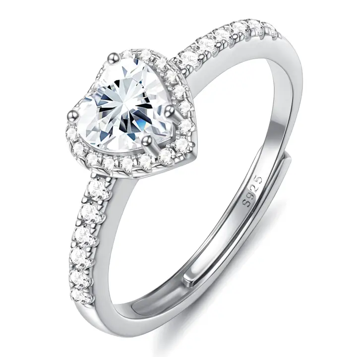 Anillos Mujer Plata de Ley 925 Anillo Corazon Zirconia Cúbica Ajustables Mujer Anillos Anillo de Compromiso Anillos Promesa Boda Aniversario Anillos - 1