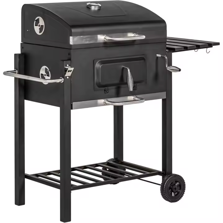 Barbacoa de Carbón con Ruedas Parrilla de Acero Inoxidable con Termómetro Ajustable - 1