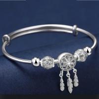 Brazalete de plata de ley 925 de tamaño ajustable, atrapasueños, borla, pluma, cuentas redondas, pulsera, joyería para mujer, boda - details 5