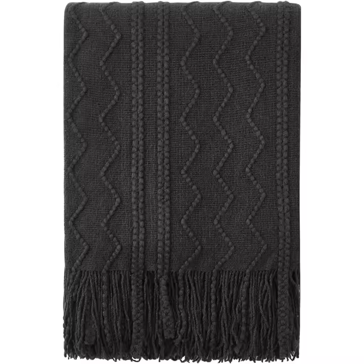 BOURINA Manta decorativa de punto suave con textura para sofá, color negro, 127 x 152 cm - 1
