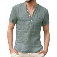 Camisas de lino con botones para hombre, camisa informal de manga corta para playa, hawaiana, para vacaciones, talla S-5XL - details 14