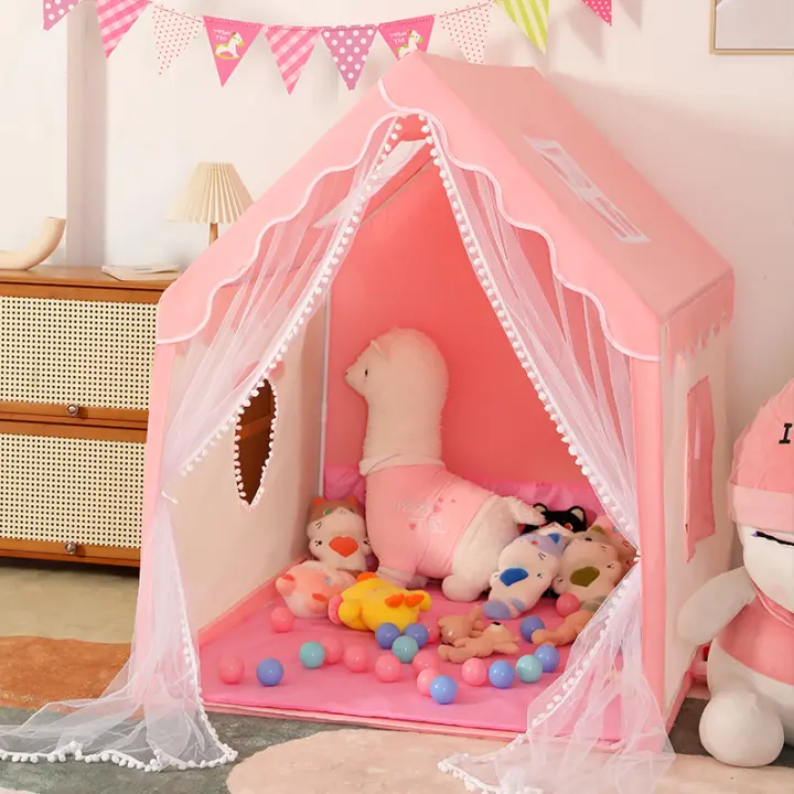 Tienda de campaña para niños pequeños para interiores y exteriores, castillo de princesa rosa grande con ventanas, muebles de habitación para niños - 1