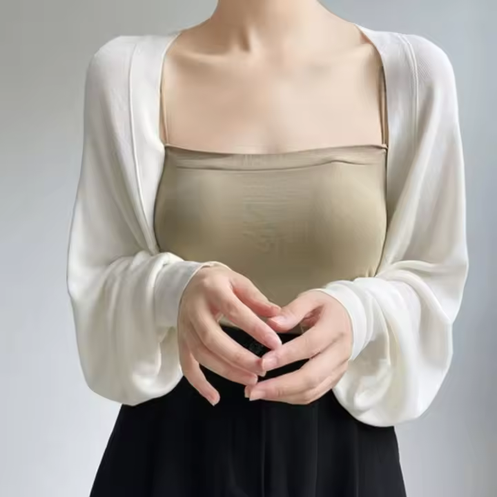 Elegante chal de punto fino de verano para mujer, chal de seda de hielo de manga larga de Color sólido, abrigo informal con protección solar - 1