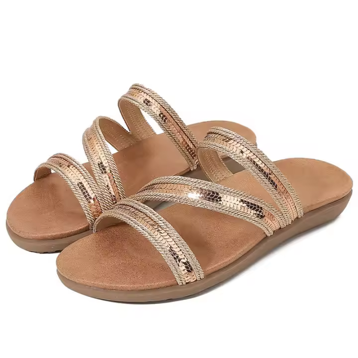 Sandalia grande hueco fondo plano agua diamante arrastrando sandalias viento bordado cómodos zapatos de mujer verano - 1