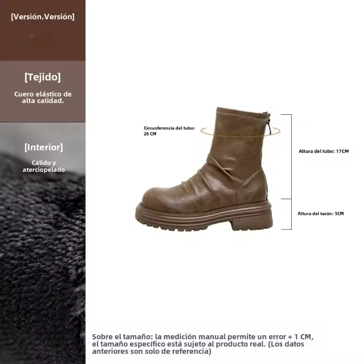 Botas cortas delgadas para mujer con muescas finas en las piernas, tacón grueso, cremallera trasera y elástico en la parte trasera. - 1