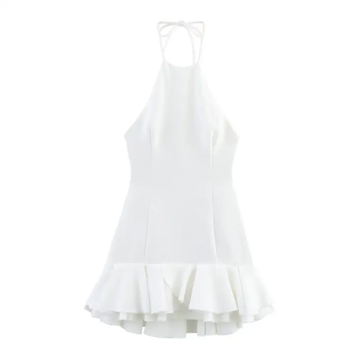 PB&ZA2025Vestido corto con temperamento, versátil, sin espalda, con dobladillo hinchado, decoración en capas, estilo cuello halter - 1