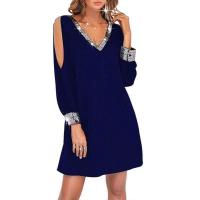 Vestido casual de moda de manga larga con cuello en V para mujer, ropa de mujer - details 1