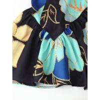 BUNO-2025 Vestido de mujer con tirantes finos, cuello cuadrado, estampado floral grande y dobladillo asimétrico con volantes para un look elegante - details 10