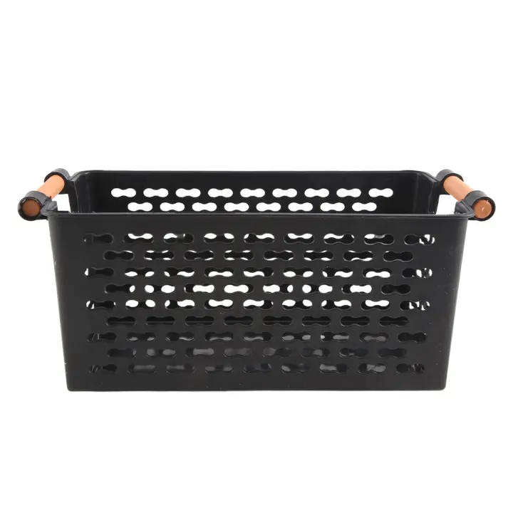 Cesta de almacenamiento de escritorio de plástico, caja de almacenamiento portátil Rectangular para baño, cesta de cocina para desechos, cestas multiusos negras - 1
