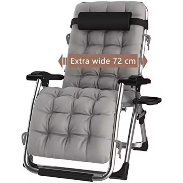 plegable con reposacabezas ajustable, ligera, plegable, soporta hasta 200 kg, para jardín, balcón, playa, terraza, color negro - 1