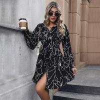 Vestido camisero de manga larga para mujer, vestidos cortos negros estampados para mujer, ropa holgada, elegante y bonita en promoción - details 3