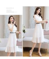 Vestido de gasa para mujer, novedad de verano, falda de hada ajustada de longitud media con cintura ajustada y hombros descubiertos - details 11