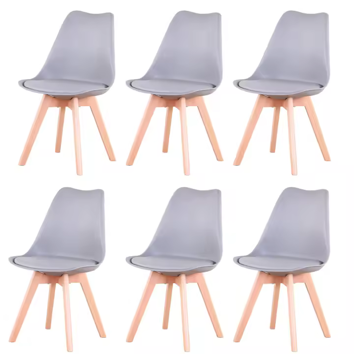 EGOONM-Silla de comedor moderna inspirada en madera maciza, asiento acolchado de plástico con cojín, silla de cocina para comedor de estilo Retro, 6 piezas por juego - 1