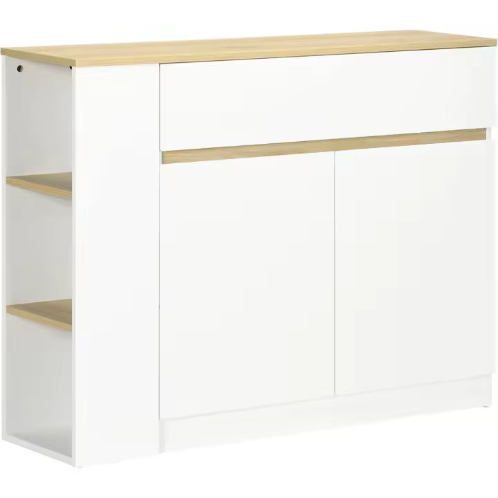 Aparador Blanco Aparador de Cocina con 2 Puertas Cajón y 3 Estantes Abiertos Armario de Almacenamiento para Salón Comedor 110x29,5x82 cm - 1