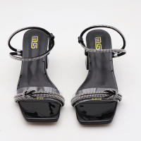 Sandalias de tacón alto con diamantes de imitación, tacones de bloque versátiles y modernos. - details 4