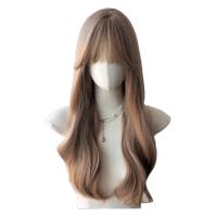Peluca sintética con flequillo de aire para mujer, pelucas onduladas rizadas al agua para Cosplay de Halloween, cubierta completa para la cabeza, pelucas en capas naturales para fiesta - details 1