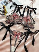 Conjunto de ropa interior de malla transparente con tirantes bordados de mariposa para mujer, lencería Sexy, ropa de realce, novedad - details 4