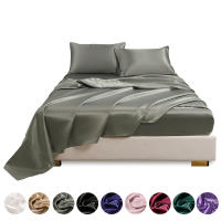 Conjunto de sábanas ajustadas lisas con satén de imitación, ropa de cama cómoda y sedoso para dormitorio, 4 unidades - details 6