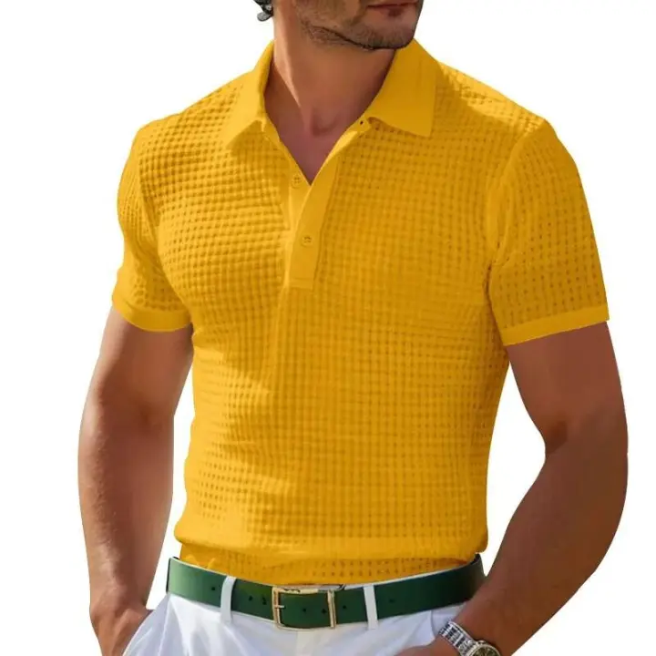 La ropa de verano para hombre es una camiseta polo clásica, cómoda y transpirable, combinada con gofres de color sólido, europea y - 1