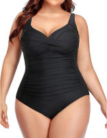 Traje de baño de una pieza de talla grande para mujer Traje de baño con volantes y pliegues delanteros - details 10
